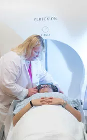 A patient receiving Gamma Knife treatment.